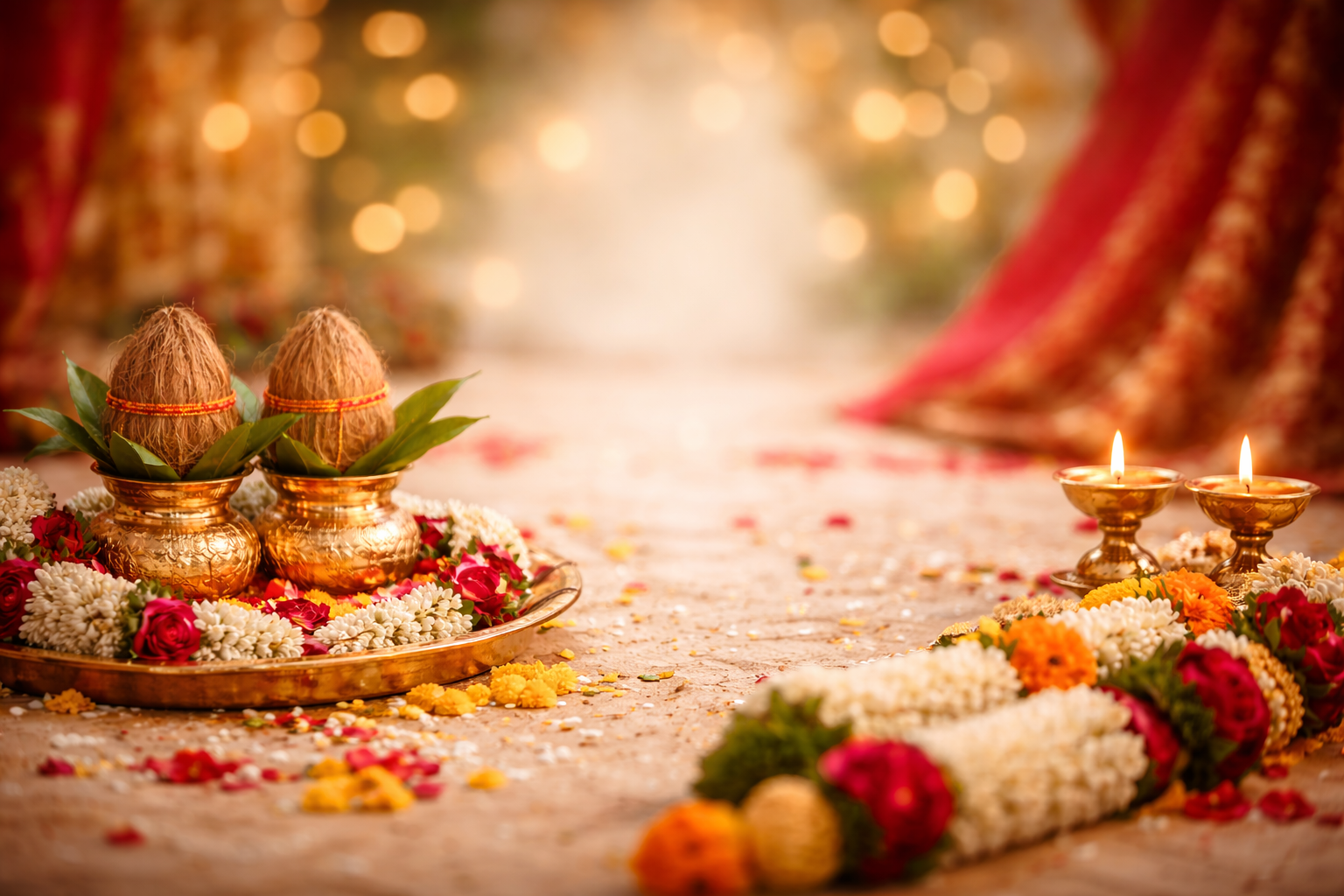 Indian wedding couple holding hands